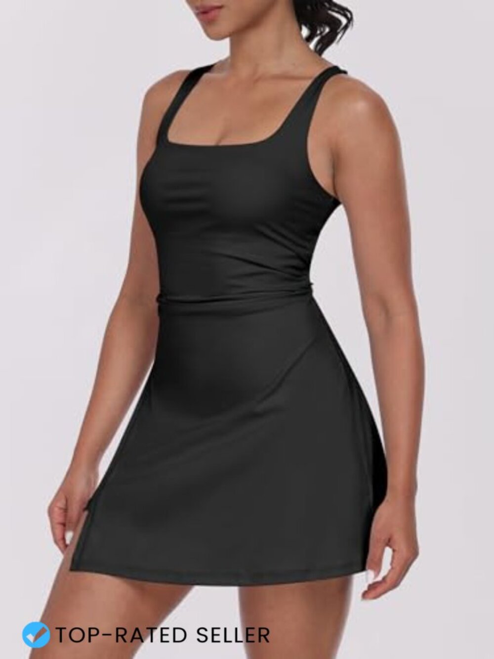 Square Neck Sleeveless Tennis Dress with Built-in Shorts Athletic Skort Golf - Picture 2 of 7
